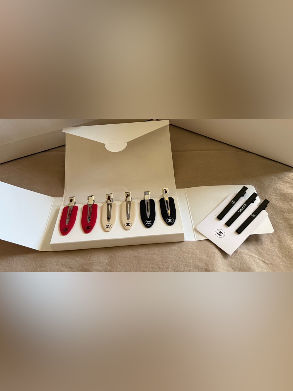 CHANEL Hair Clips with gift bag and packaging
